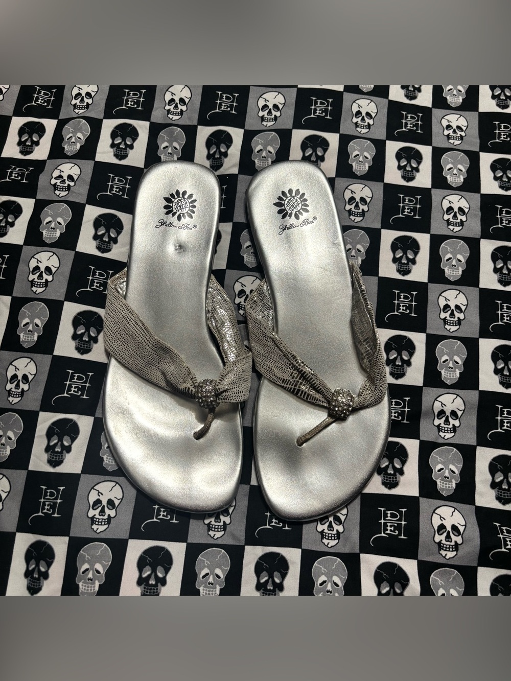Y2K Vintage Yellow Box Silver Metallic Ablaze Sandals